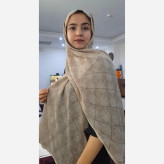 شال نخی برشکا گان دوزی شده کرم قهوه ای