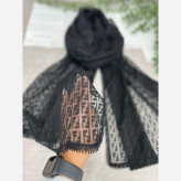 شال تور مشکی وارداتی لبه کار دانتل دوزی شده